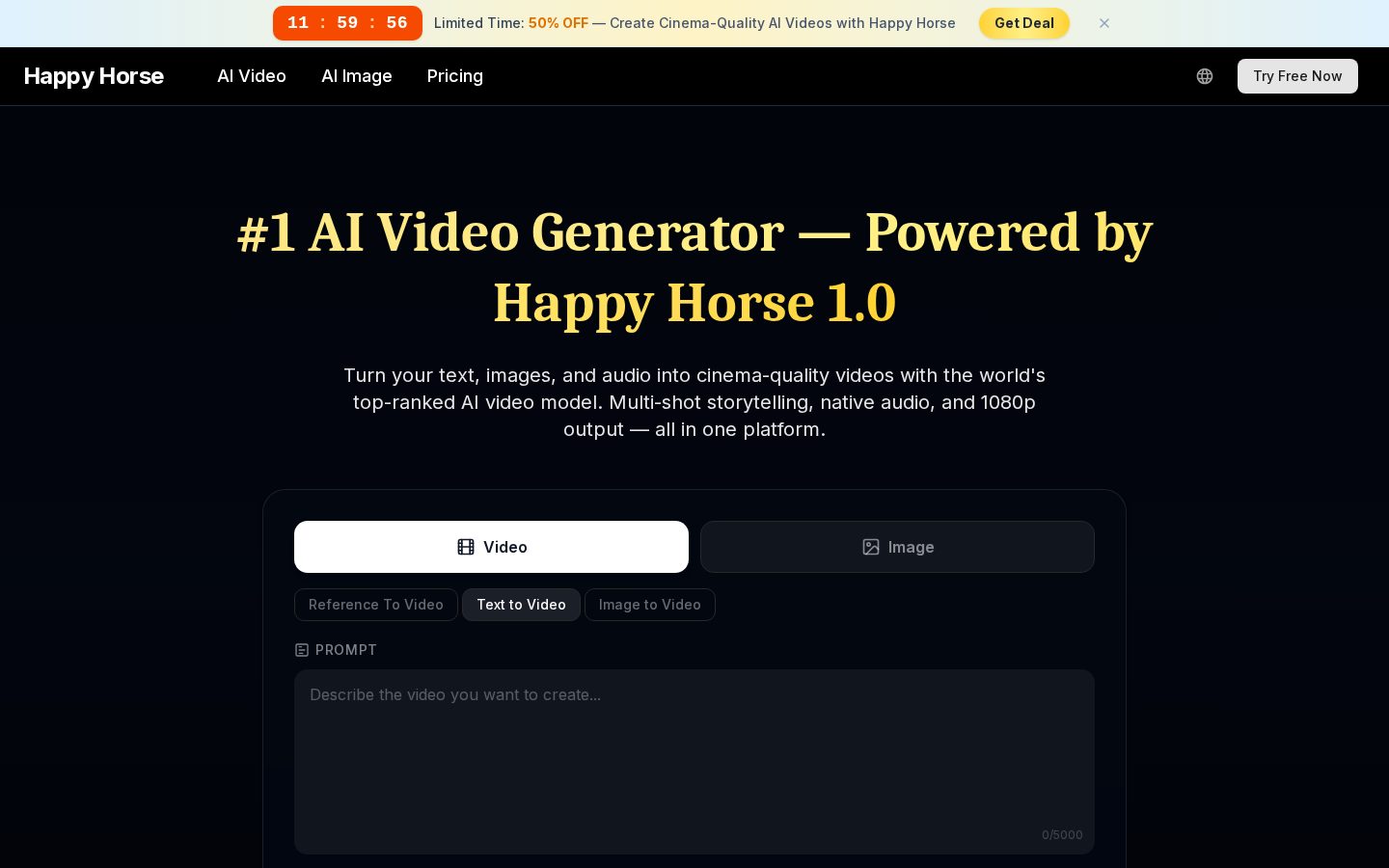 HappyHorse no.1 Video Generator Homepage