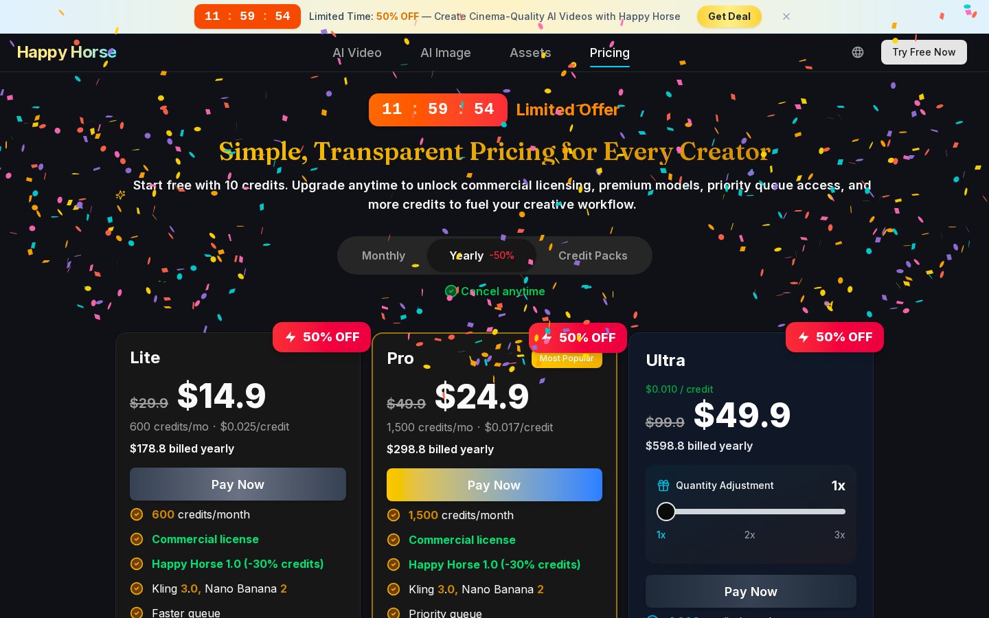 HappyHorse no.1 Video Generator Pricing