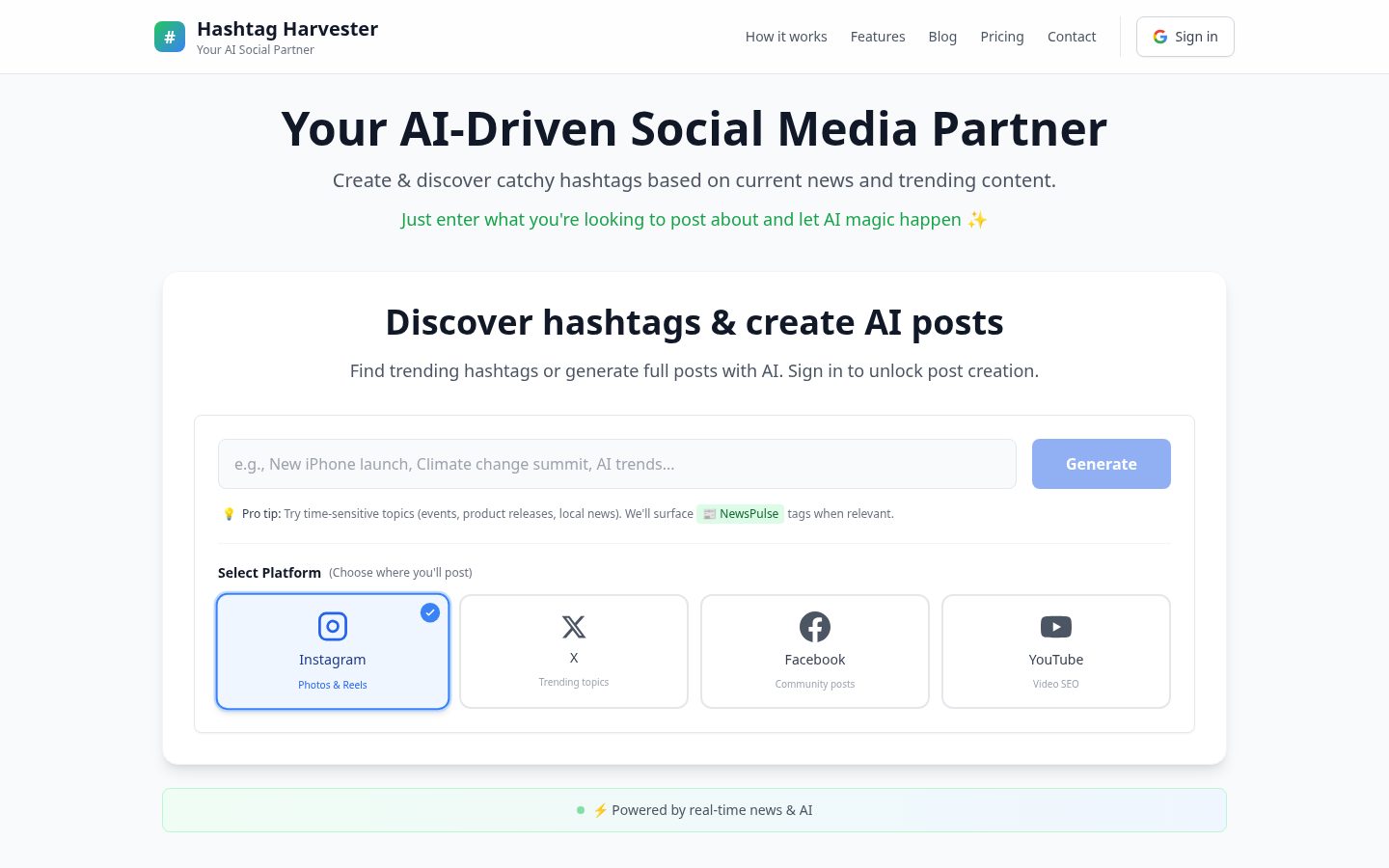 Hashtag Harvester Homepage