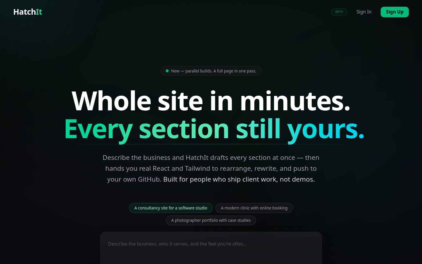 HatchIt.dev Homepage