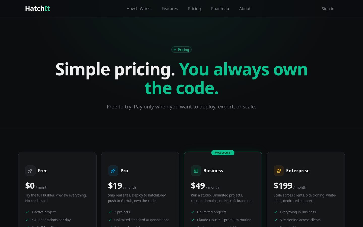 HatchIt.dev Pricing