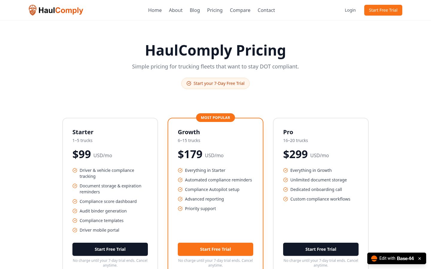 HaulComply Pricing