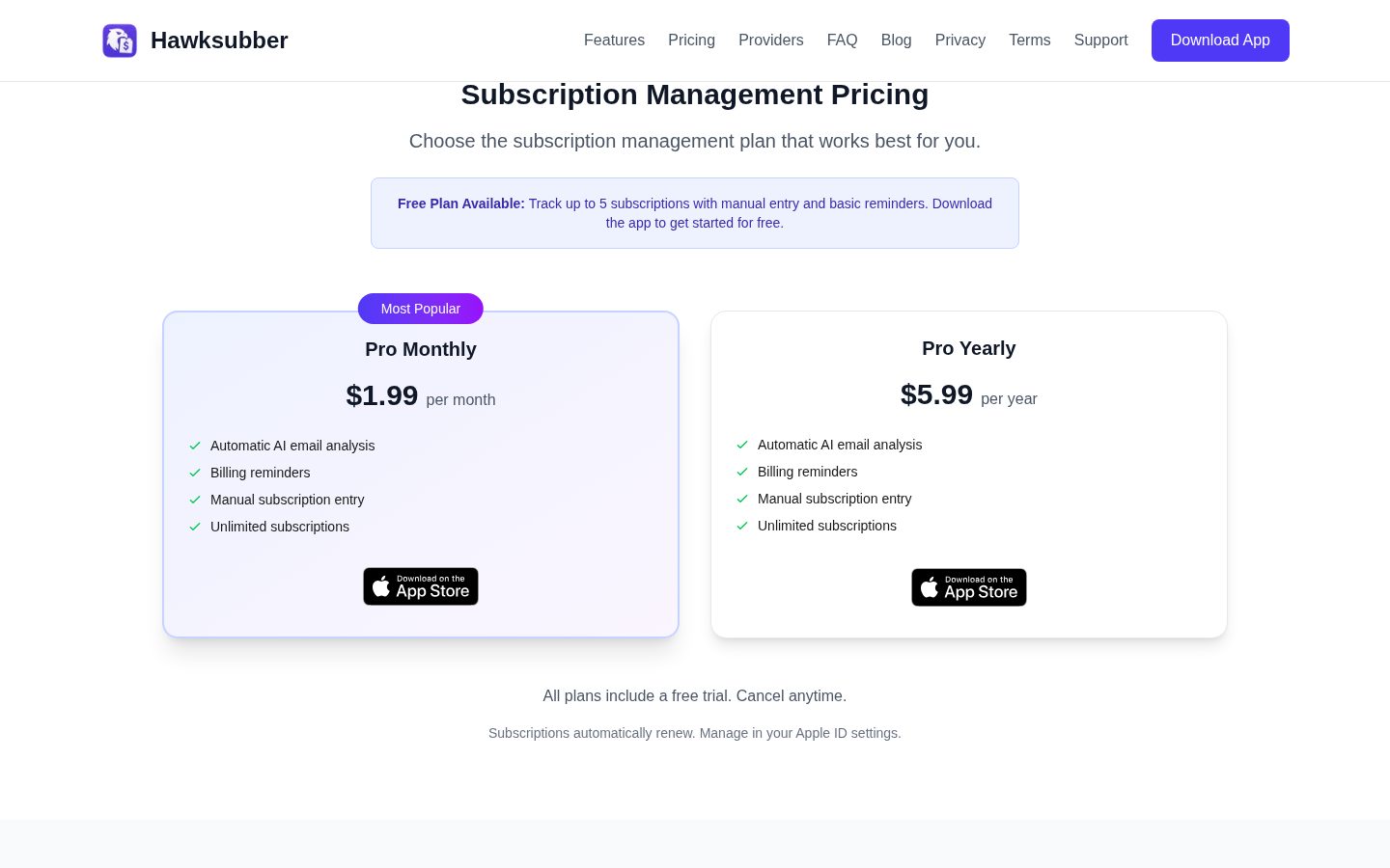Hawksubber Pricing