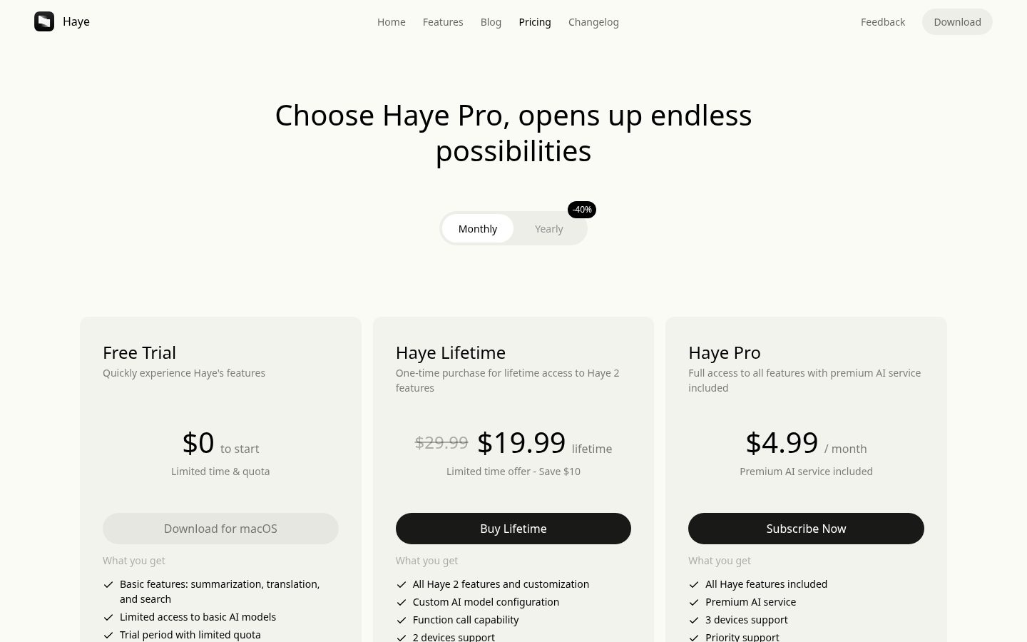 Haye Ai Pricing