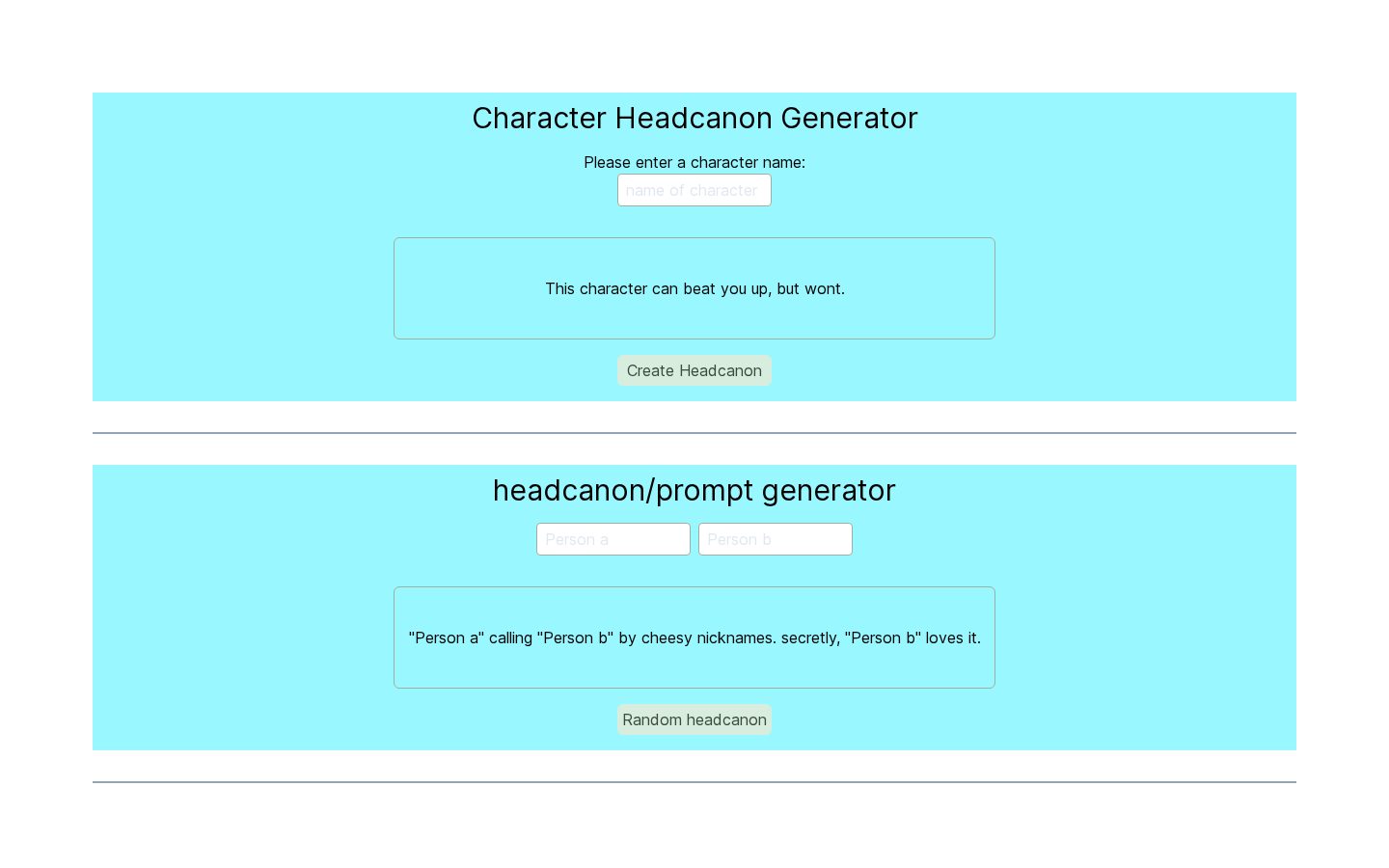 Headcanon Generator Homepage