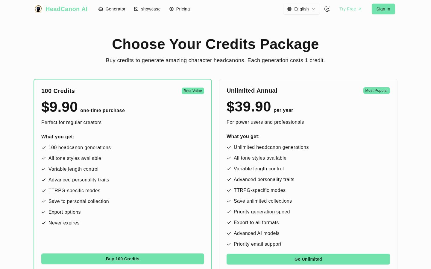 headcanonai Pricing