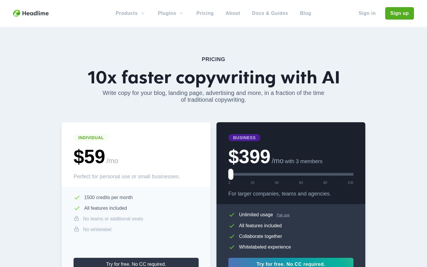 Headlime Templates Pricing
