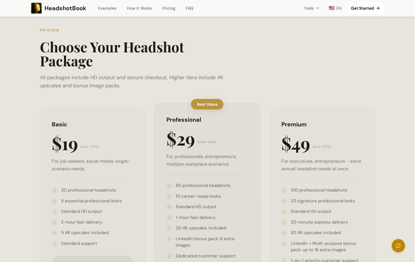 HeadshotBook Pricing