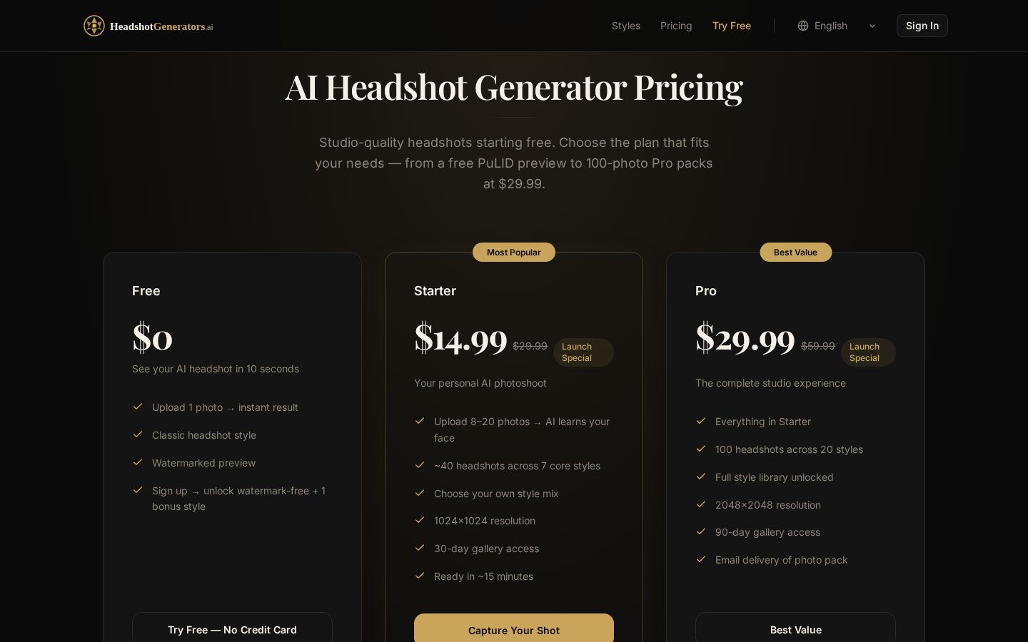 HeadshotGeneratorsai Pricing