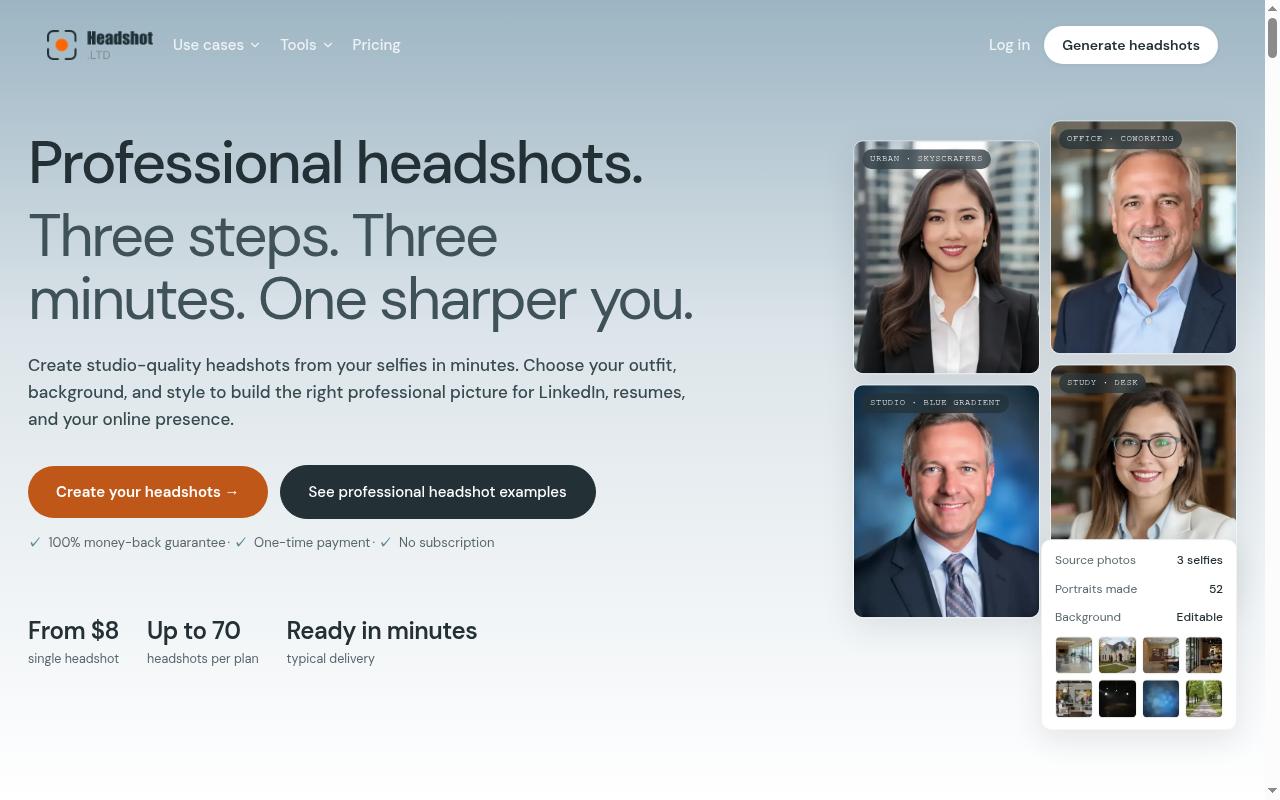 Headshot.ltd AI Headshot Generator Homepage