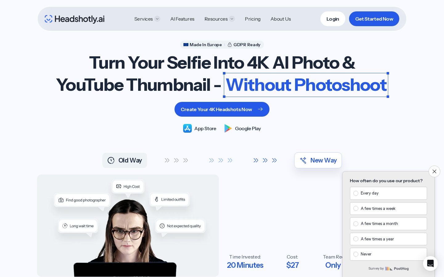 Headshotly.ai Homepage