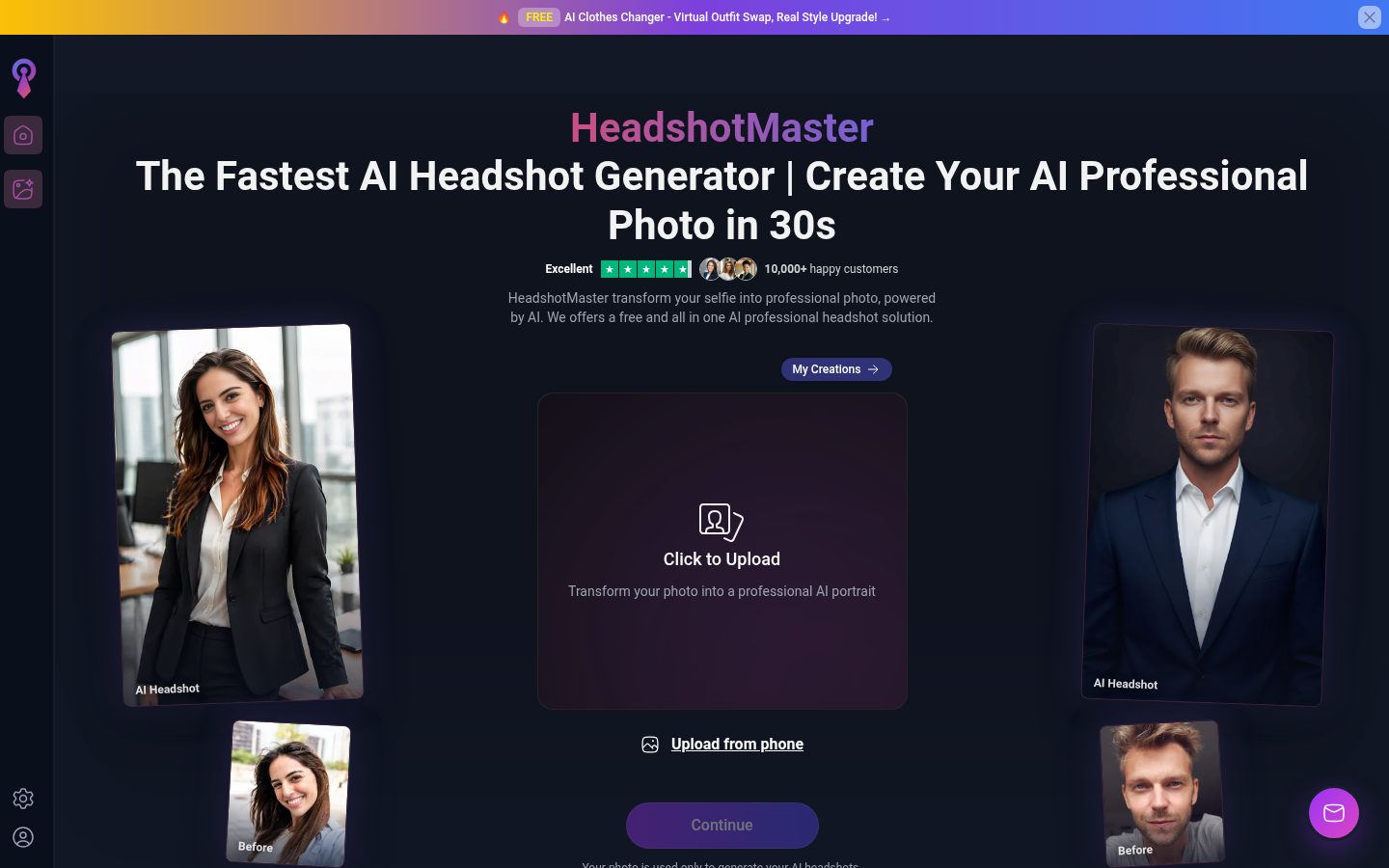 HeadshotMaster(No-sign-up) Homepage
