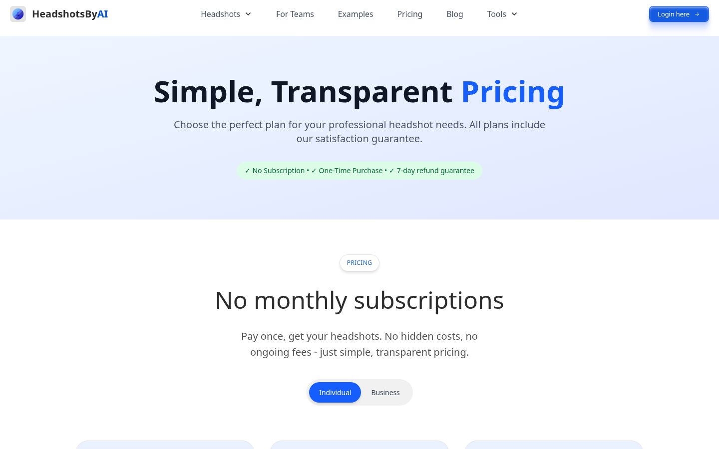 HeadshotsByAI Pricing