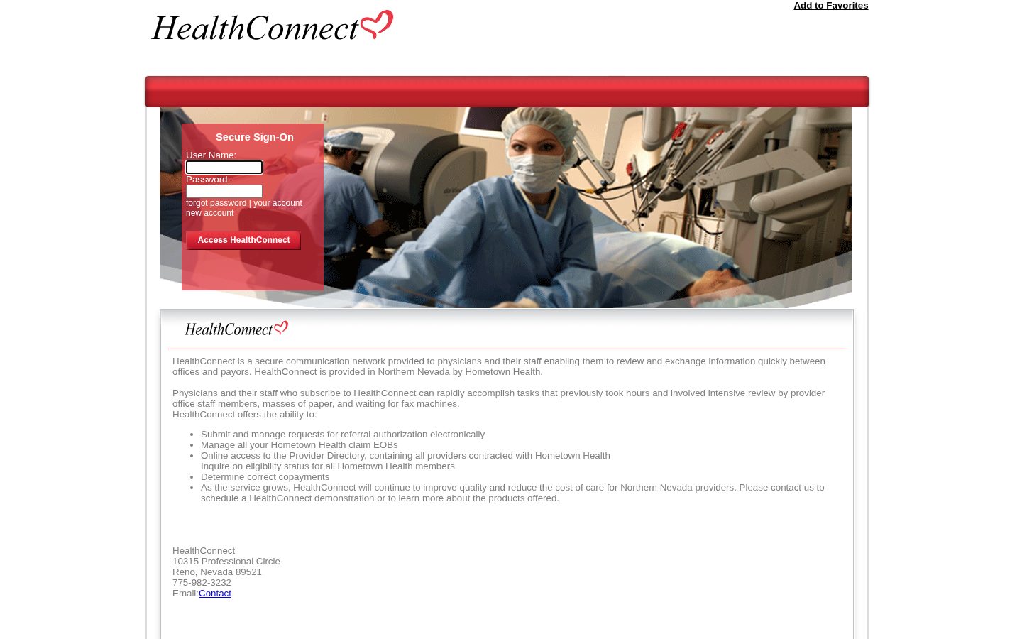 HealthConnect Homepage