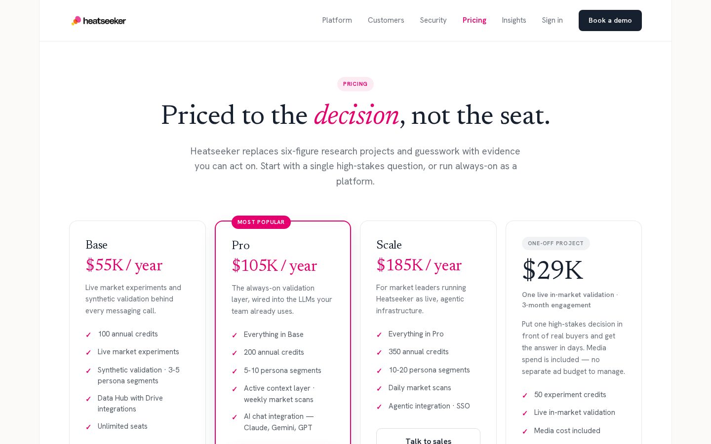 Heatseeker Pricing