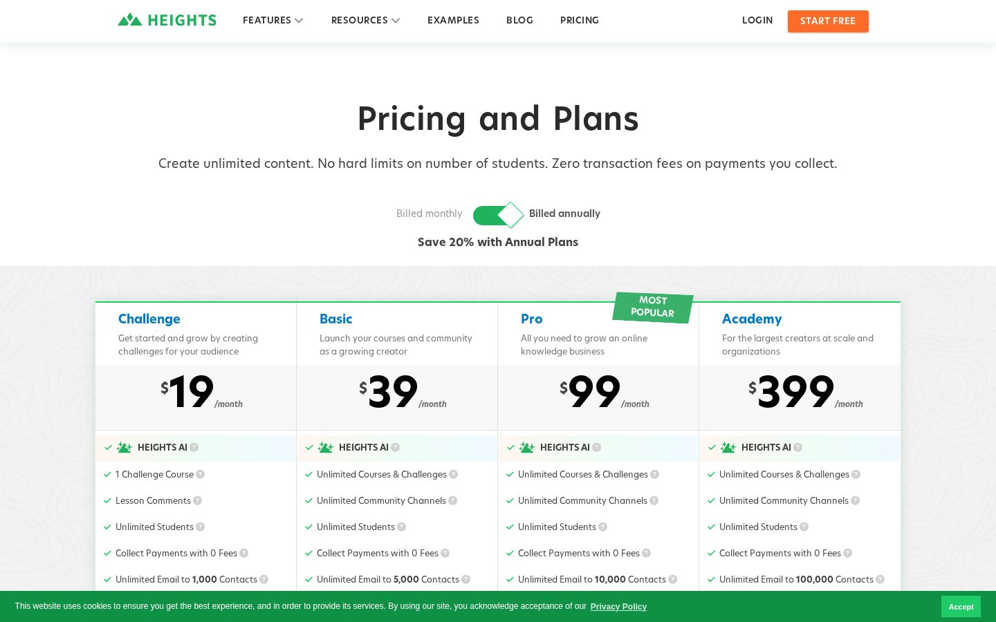Heights Platform Pricing