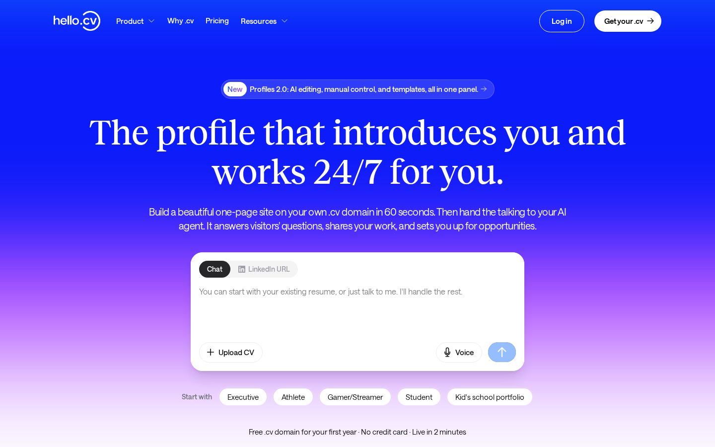 Hello.cv Homepage