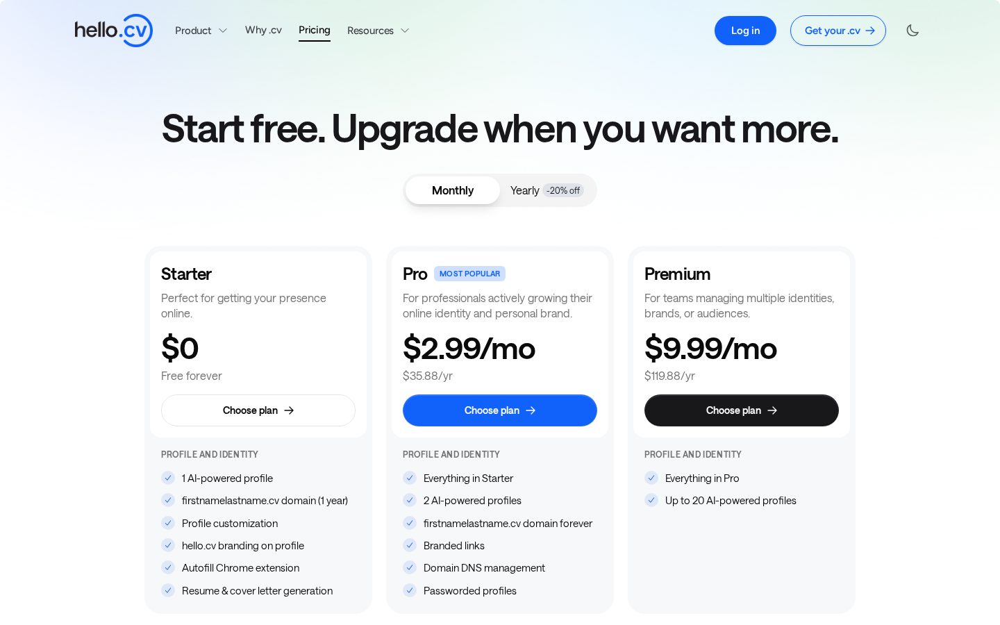 Hello.cv Pricing