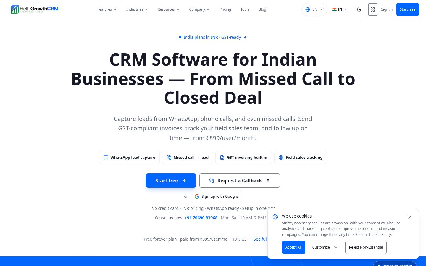 HelloGrowthCRM Homepage