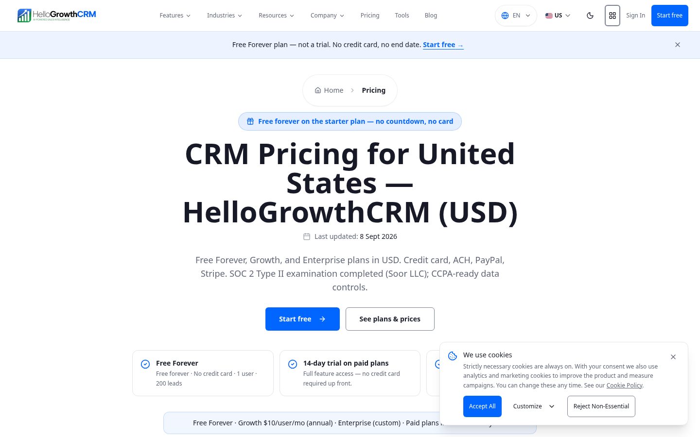 HelloGrowthCRM Pricing