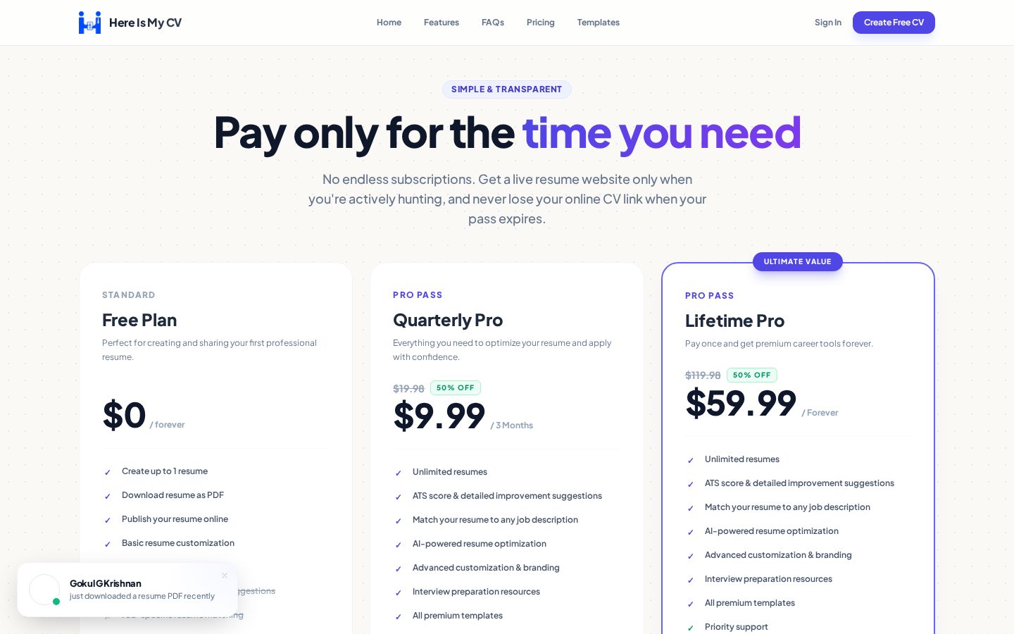 Here Is My CV Pricing