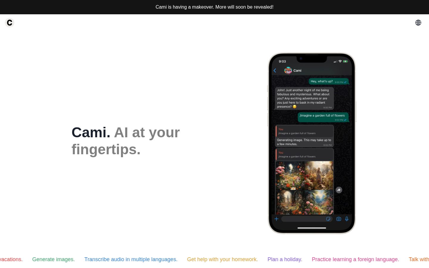 Hey Cami Ai Homepage