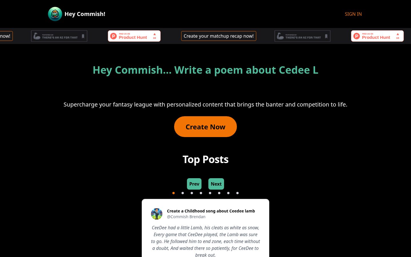Hey Commish Homepage