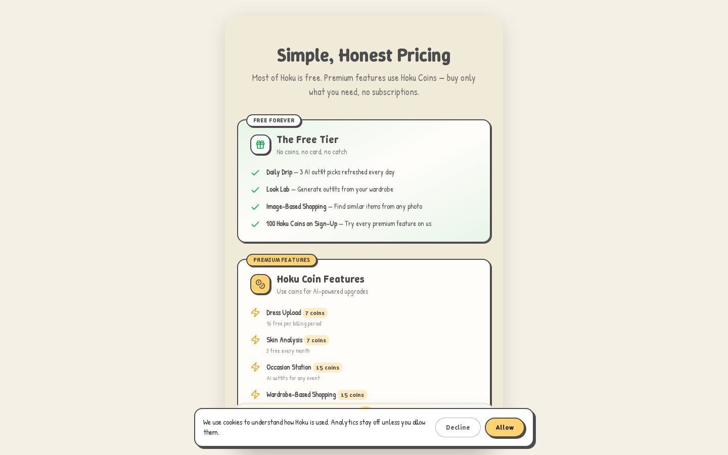 Hey Hoku Pricing