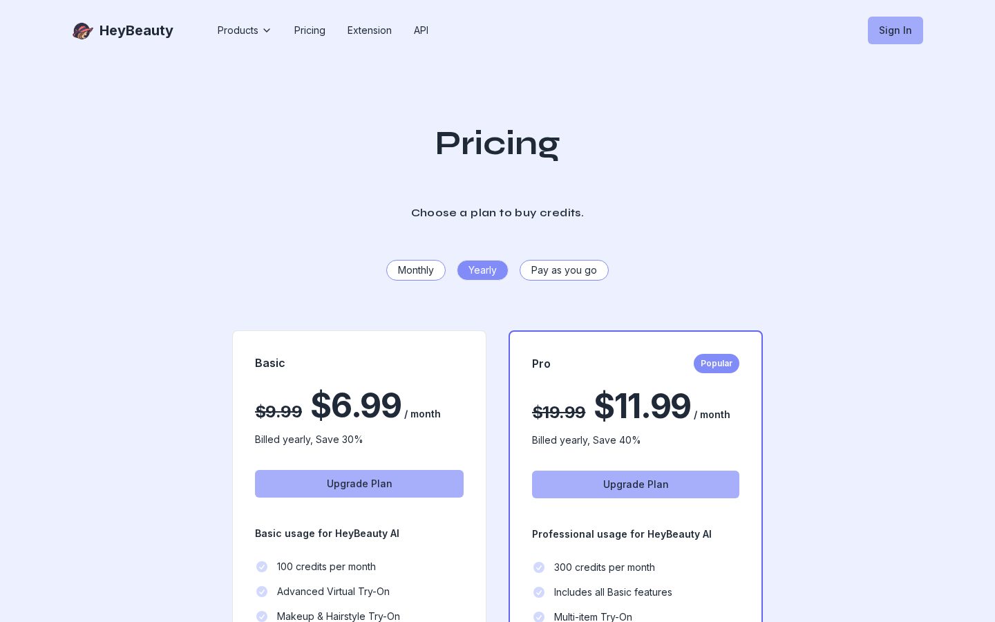 HeyBeauty Pricing