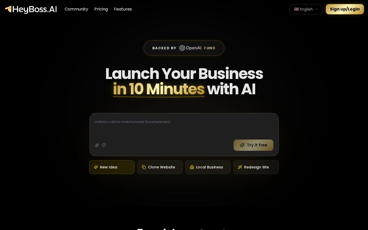 HeyBoss AI Boss Mode Homepage