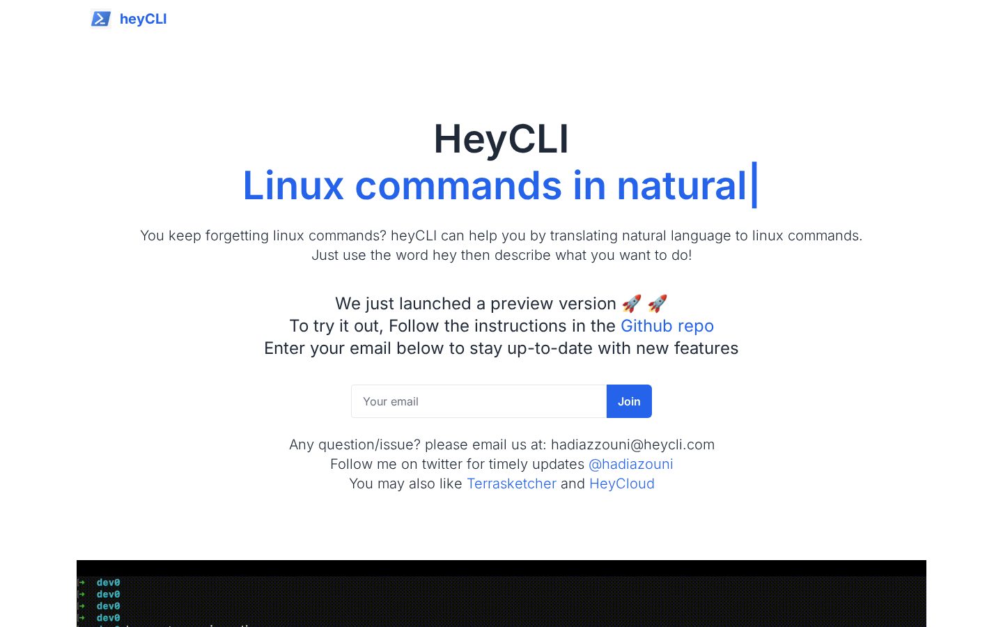HeyCLI Homepage