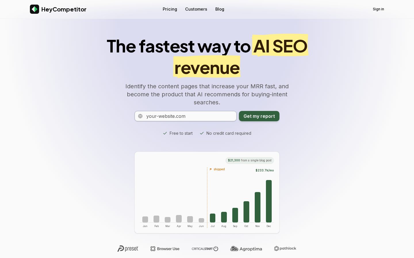 HeyCompetitor Homepage