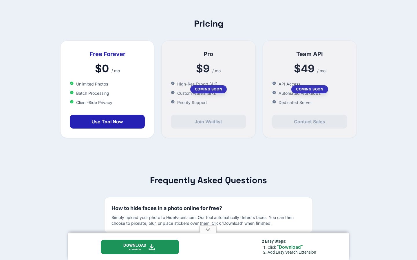 HideFaces Pricing