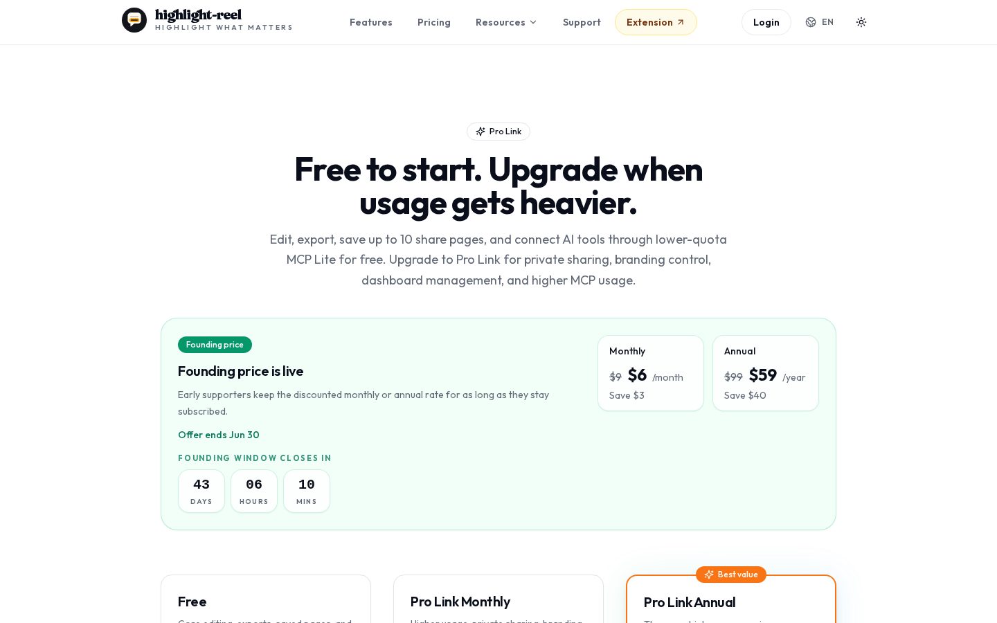 highlight-reel Pricing