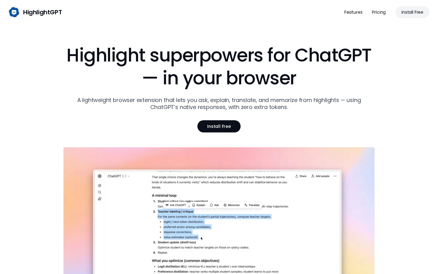 HighlightGPT Homepage