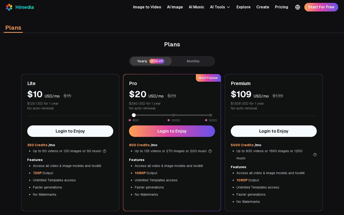 Himedia AI Pricing