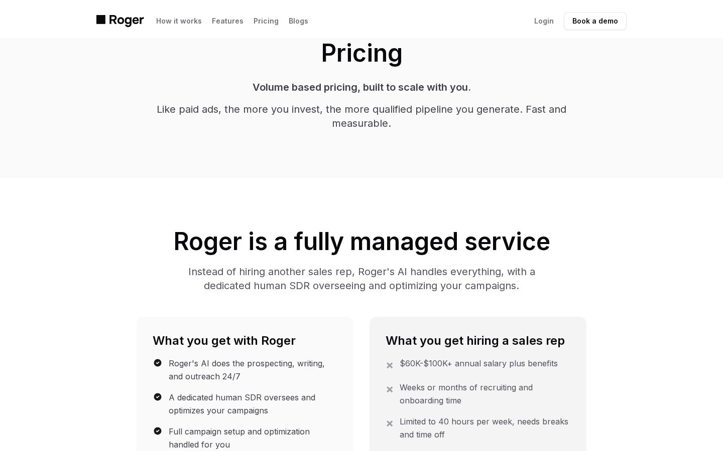 Hire Roger Pricing