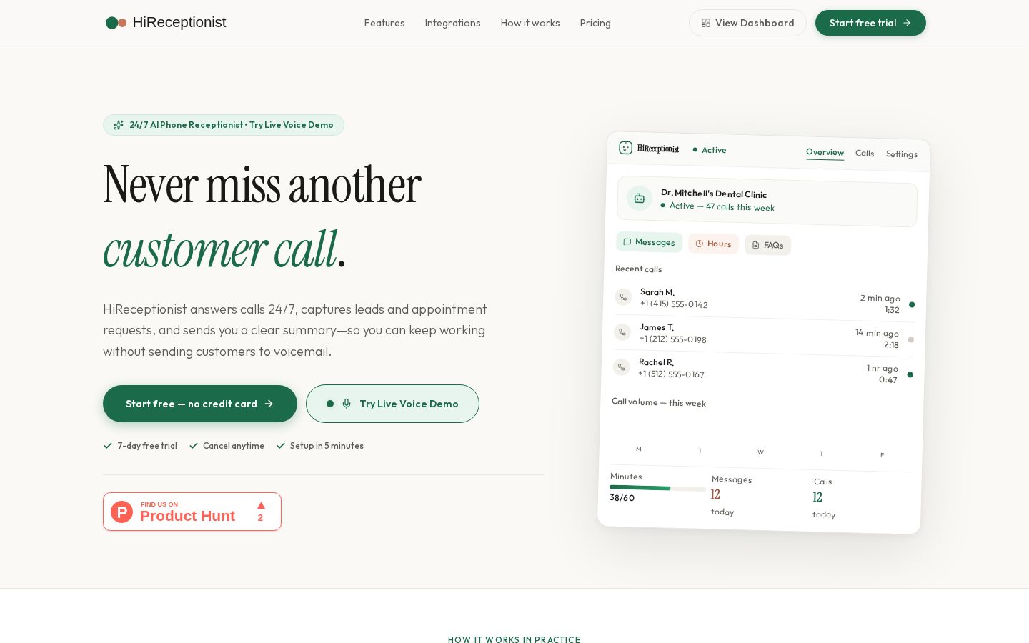 HiReceptionist Homepage