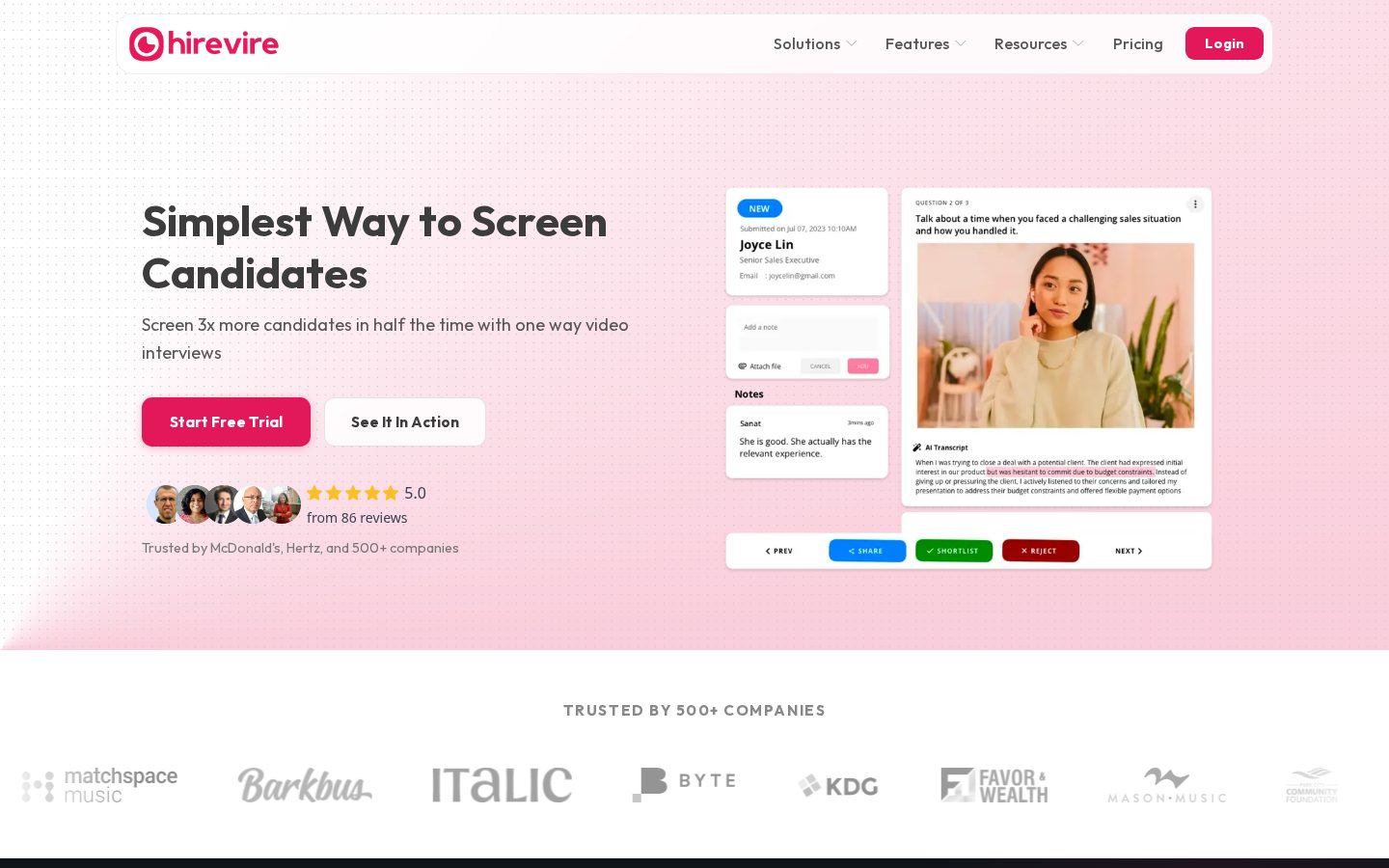 Hirevire Homepage