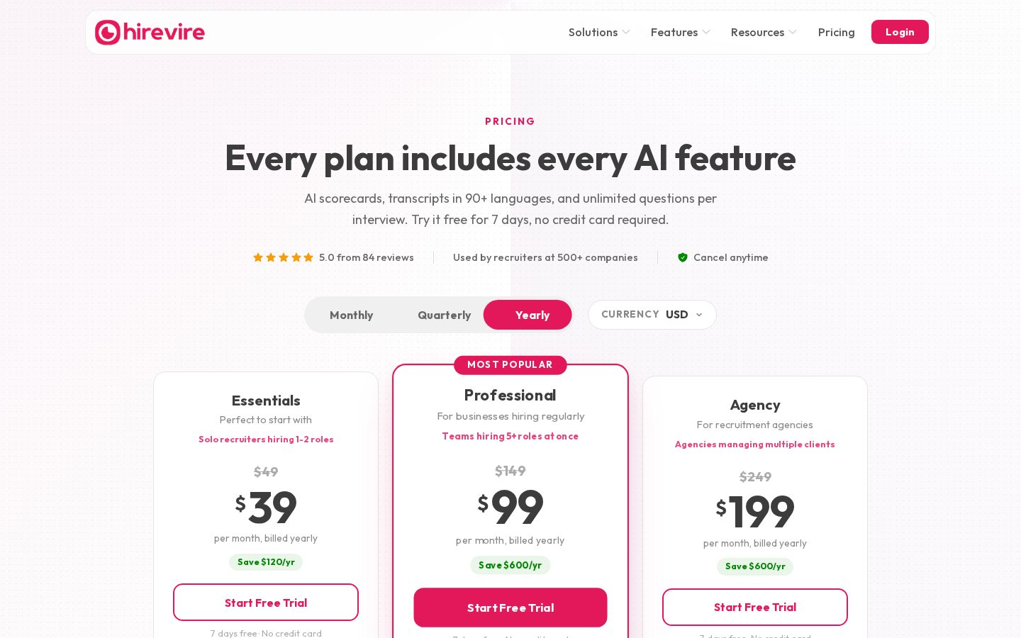 Hirevire Pricing