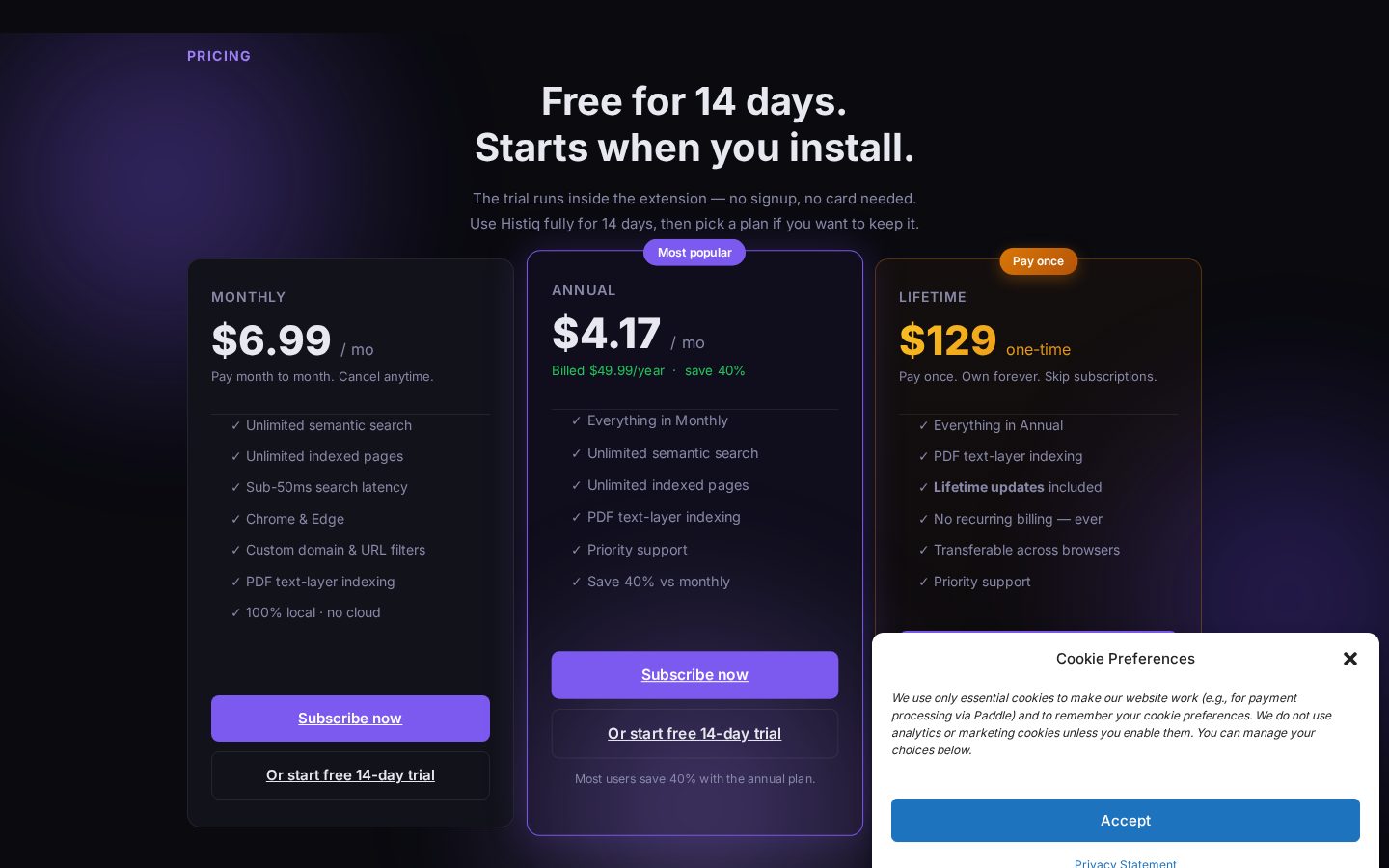Histiq Pricing