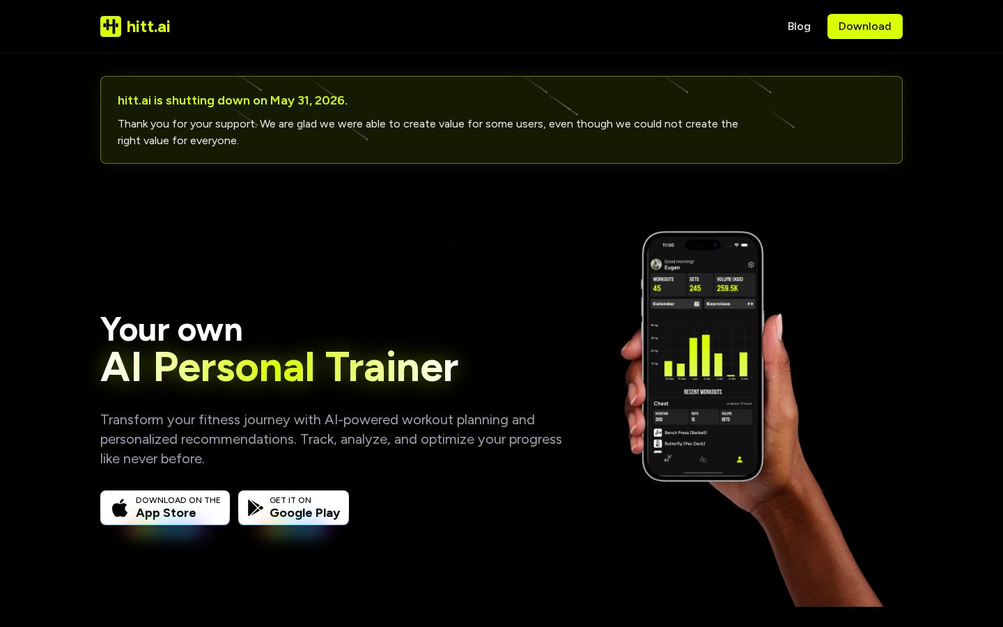 hitt.ai - Your own AI Personal Trainer Homepage