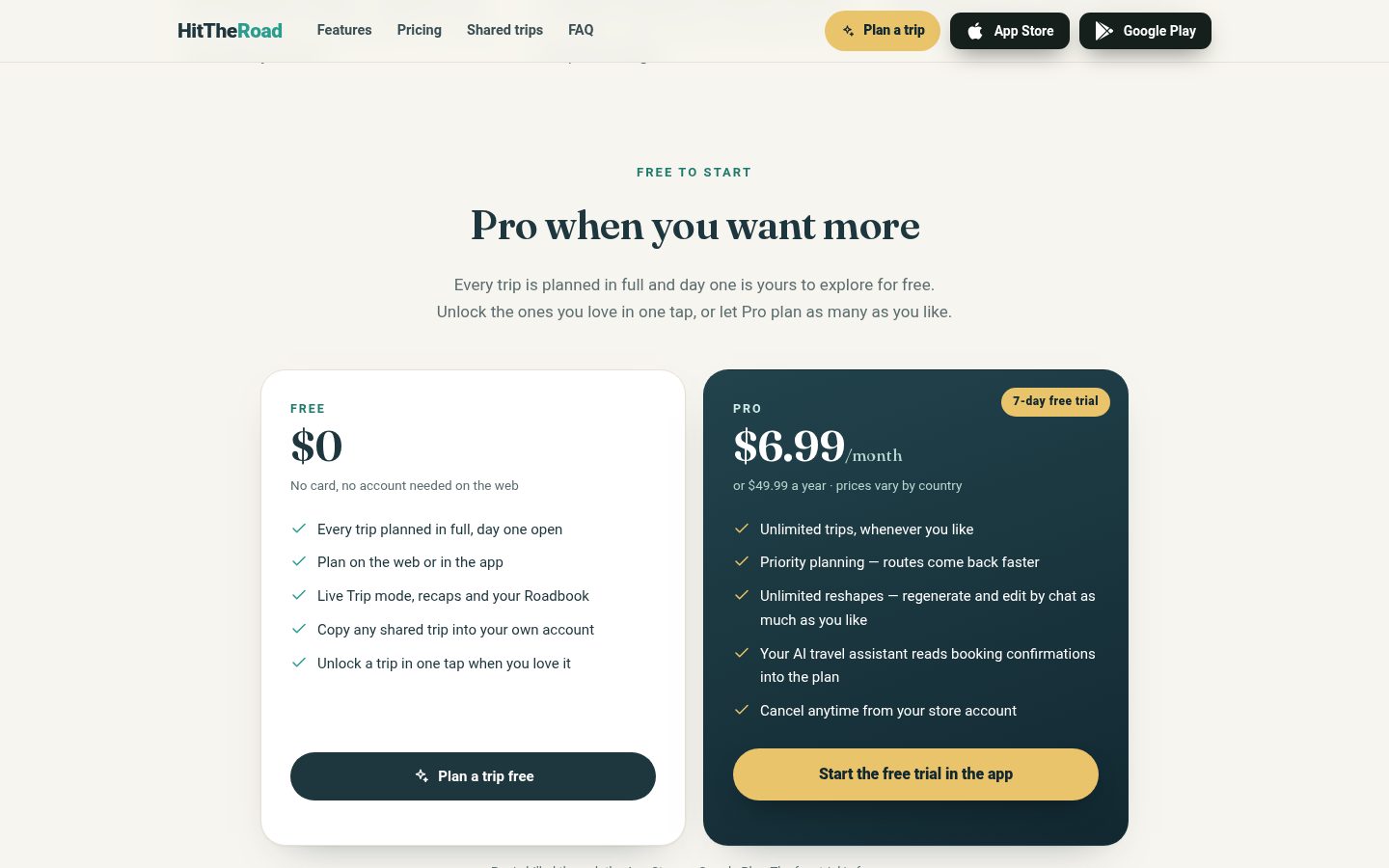 HitTheRoad Pricing