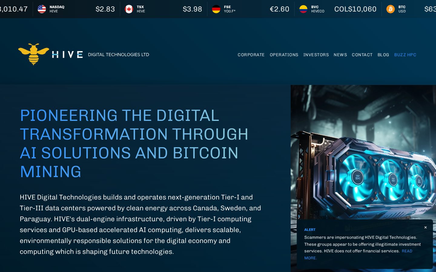 HIVE Digital Technologies Homepage