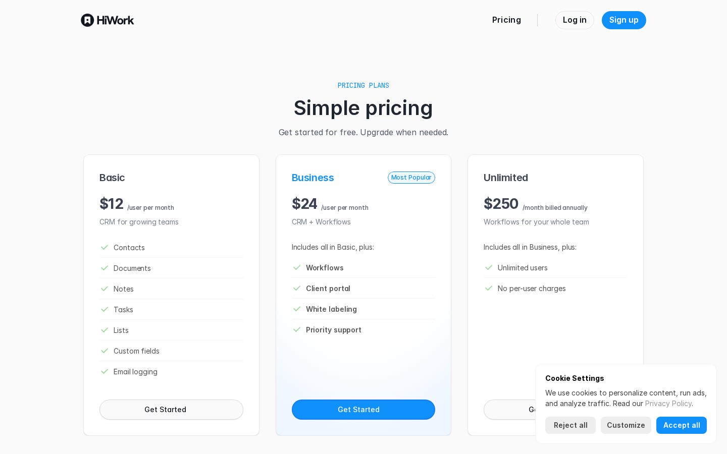 HiWork Pricing