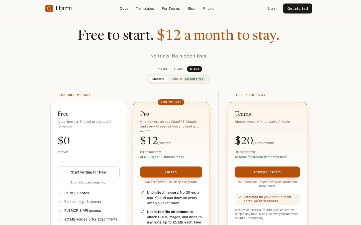 Hjarni Pricing