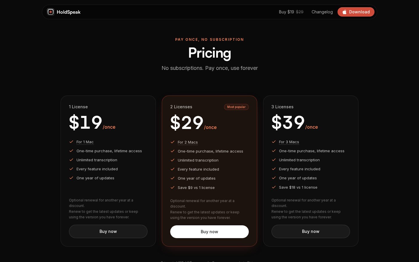 HoldSpeak Pricing
