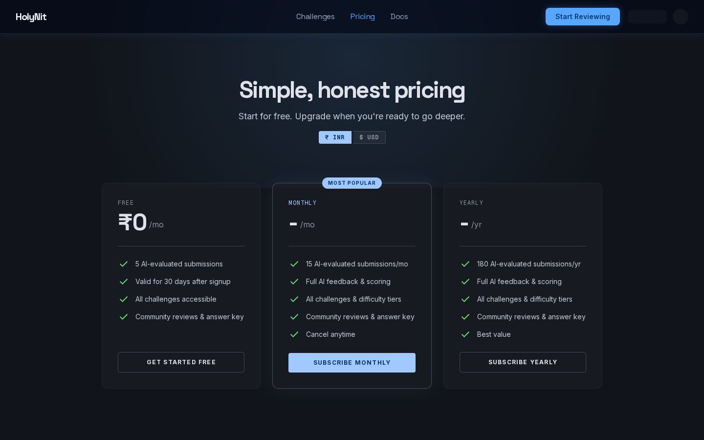 HolyNit Pricing