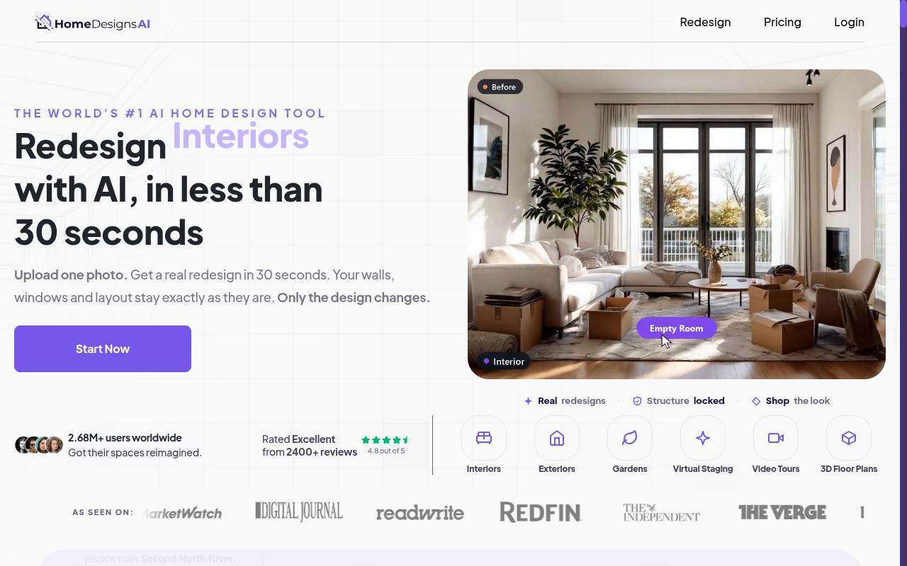 HomeDesignsAI Homepage