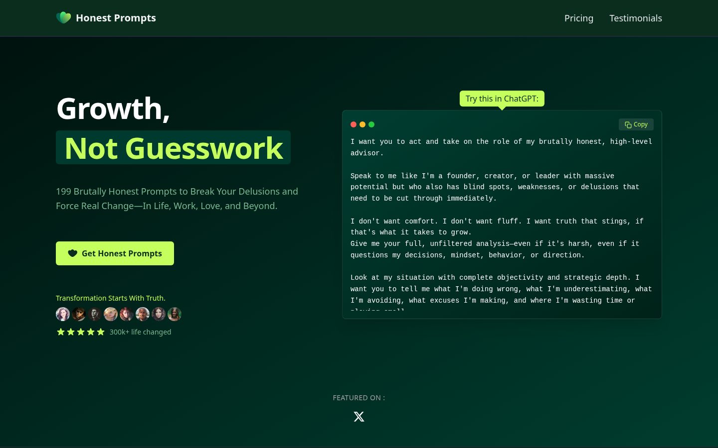 Honest Prompts Homepage